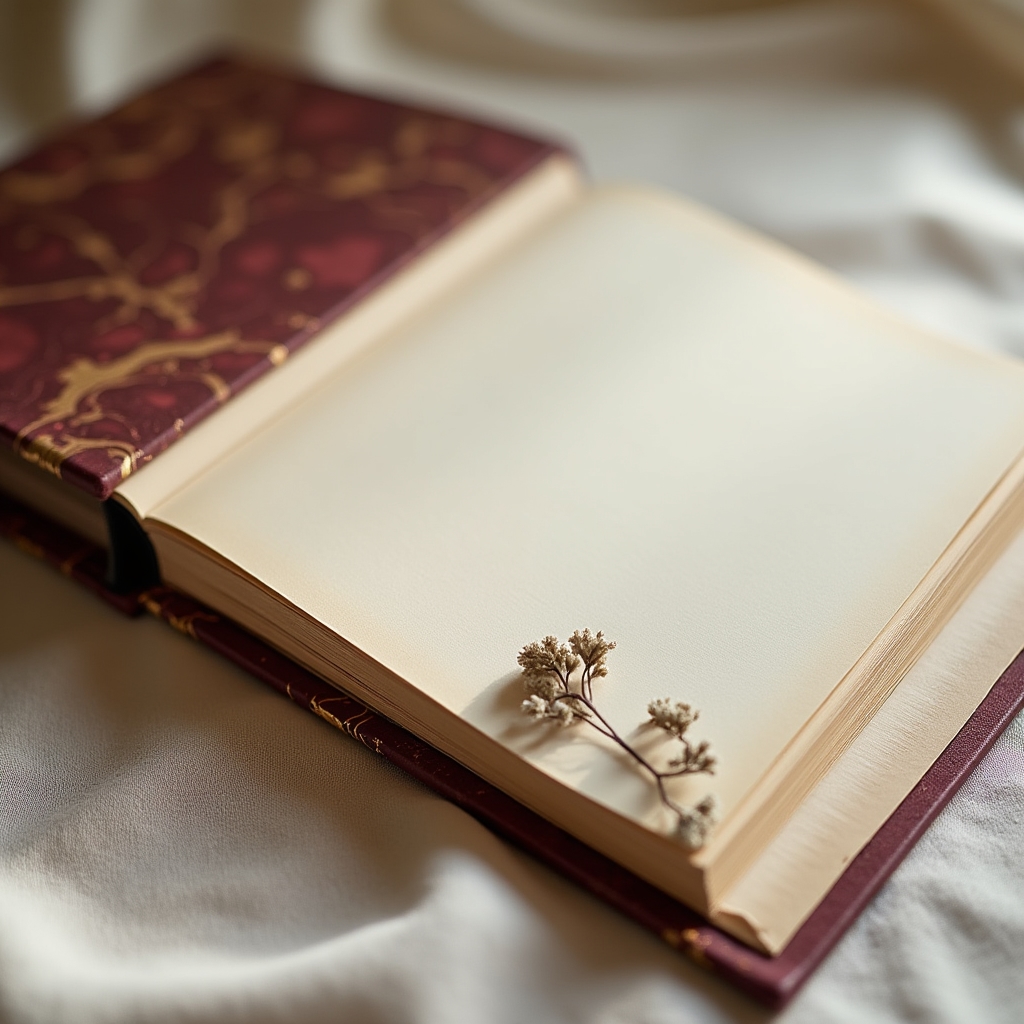 Album fotografico da matrimonio con copertina in carta marmorizzata bordeaux e oro